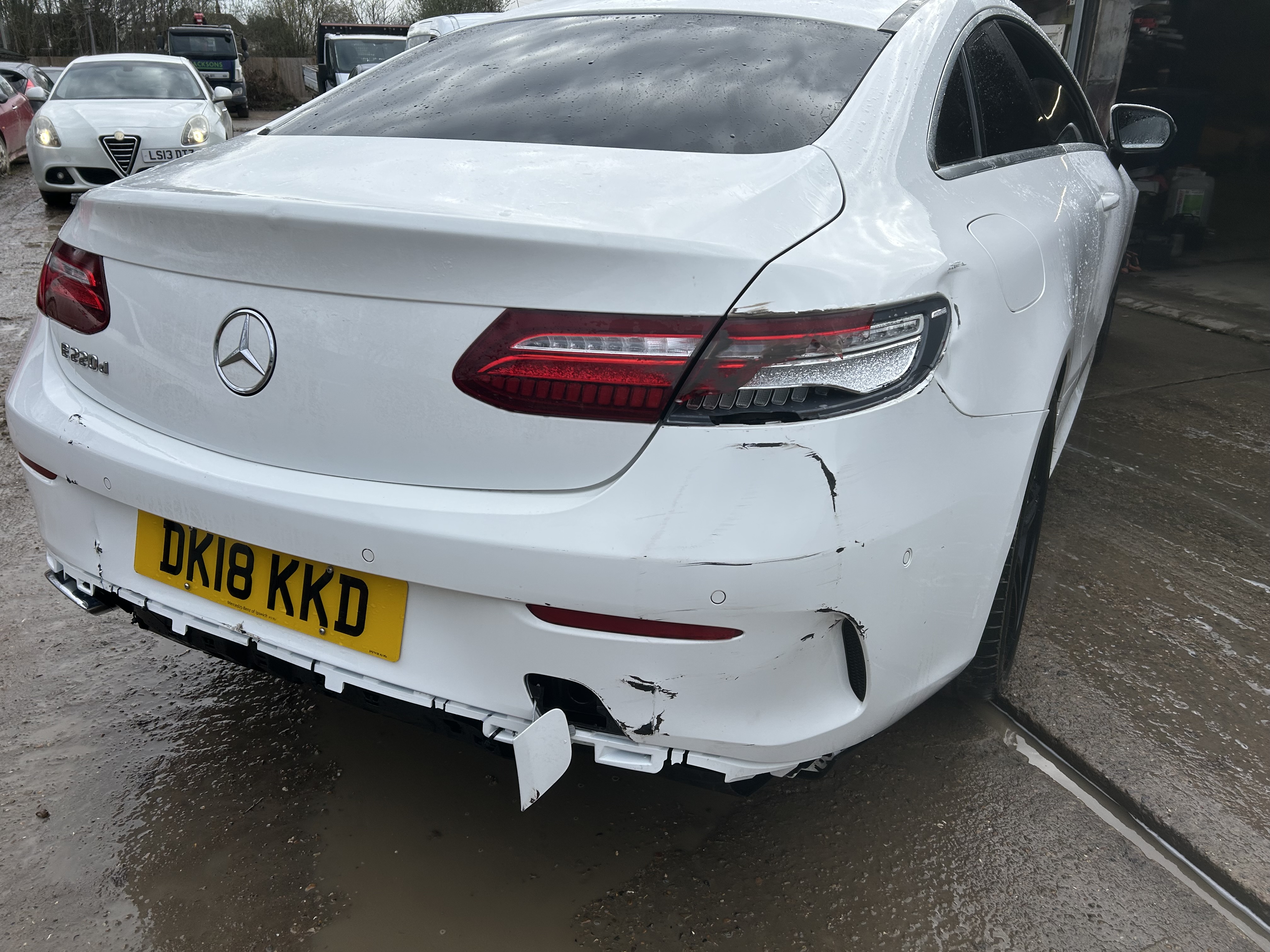 Mercedes E-Class Coupe rear-end accident repair, Surrey
